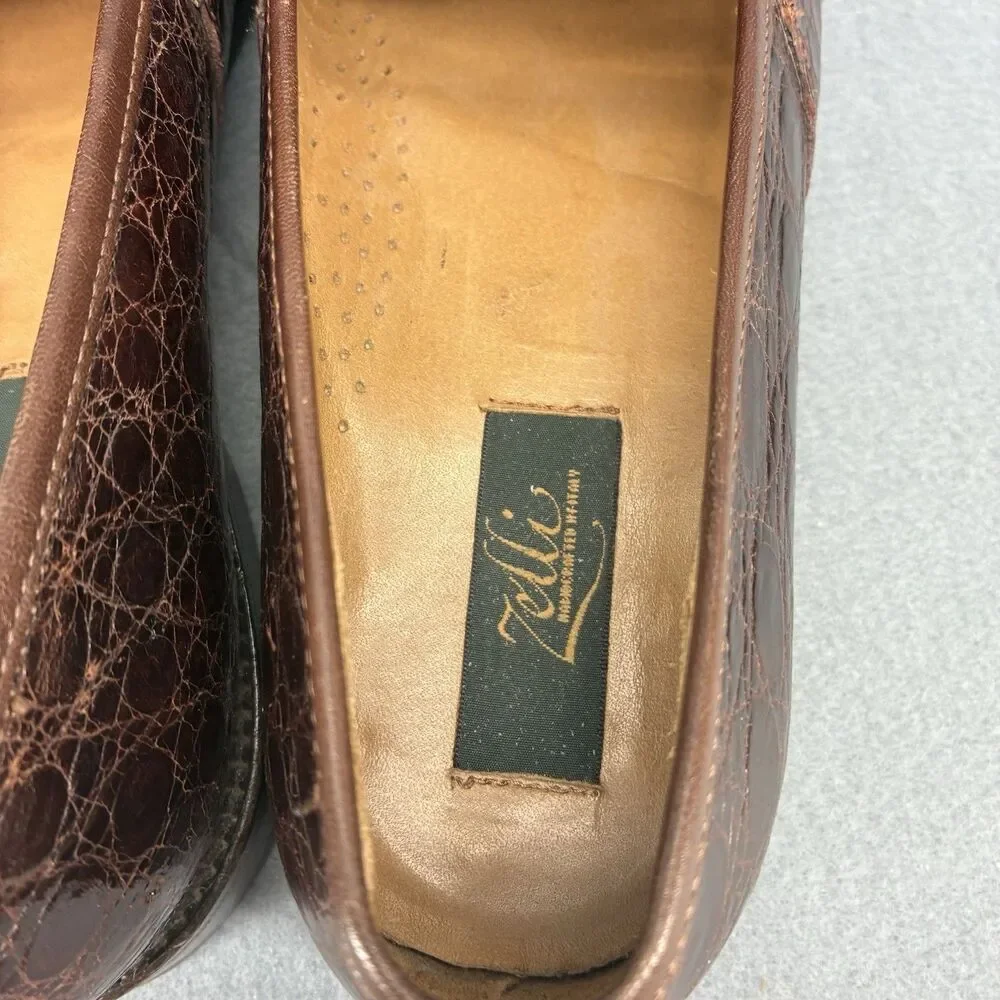 Zelli Genuine Crocodile Tassel Loafers Men’s 9.5M Brown Handmade Italy